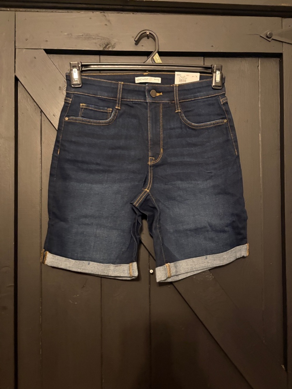 Nine West Dark Indigo Rolled Hem Denim Bermuda Shorts